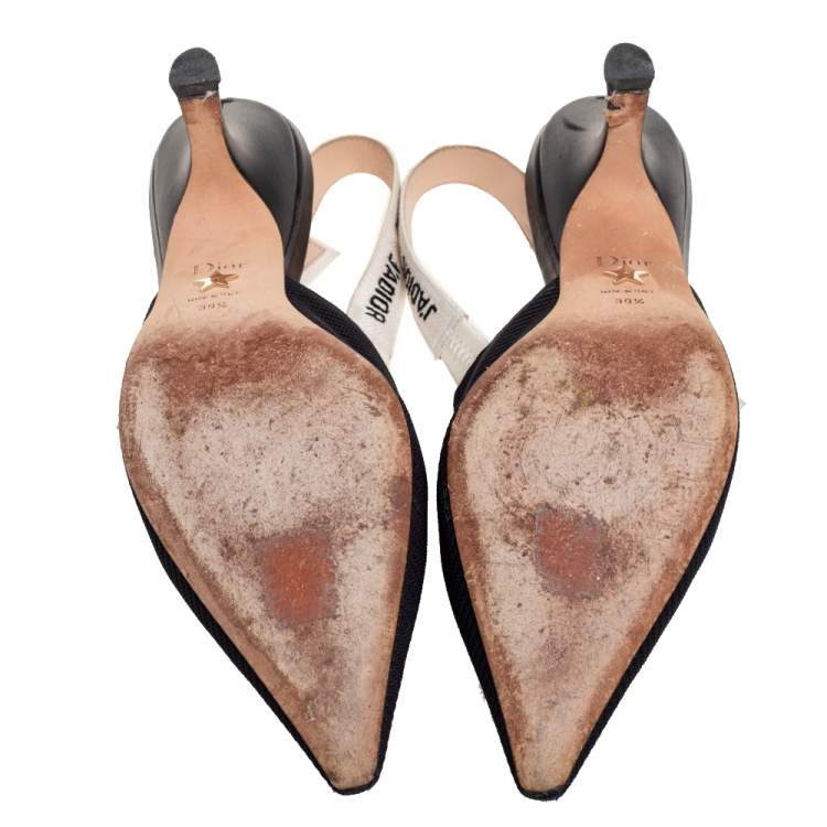مملوكة مسبقًا Dior Black Technical Fabric and Ribbon J'adior Slingback Pumps Size 39.5