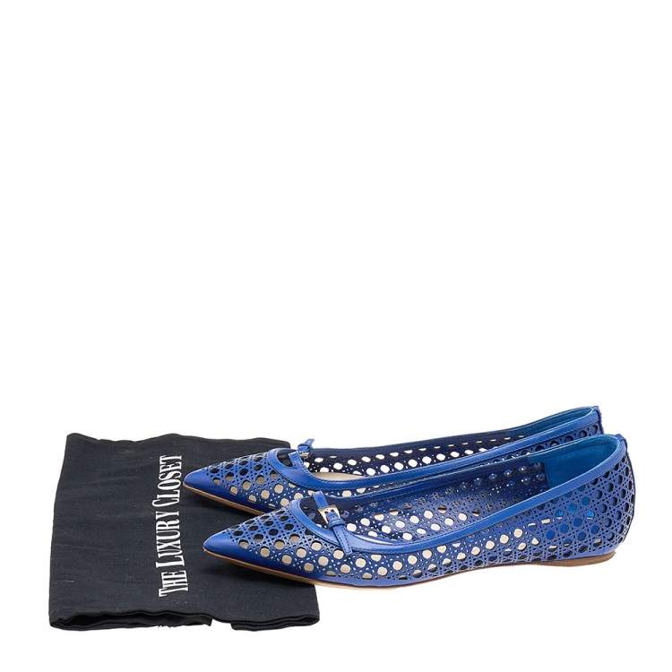 Pre Owned Dior Blue Cannage Cut Out Leather Ballet Flats Size 40