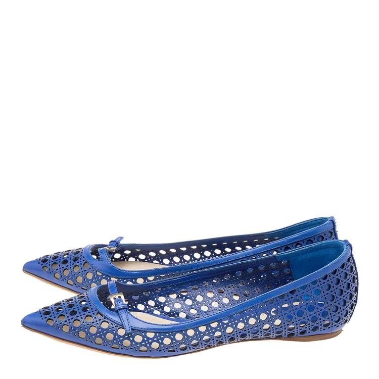 Pre Owned Dior Blue Cannage Cut Out Leather Ballet Flats Size 40