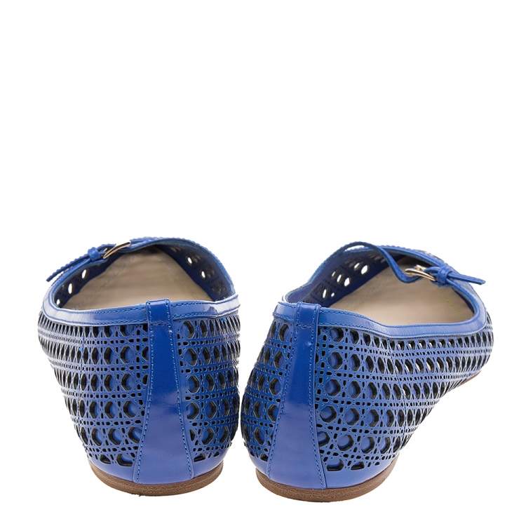 Pre Owned Dior Blue Cannage Cut Out Leather Ballet Flats Size 40