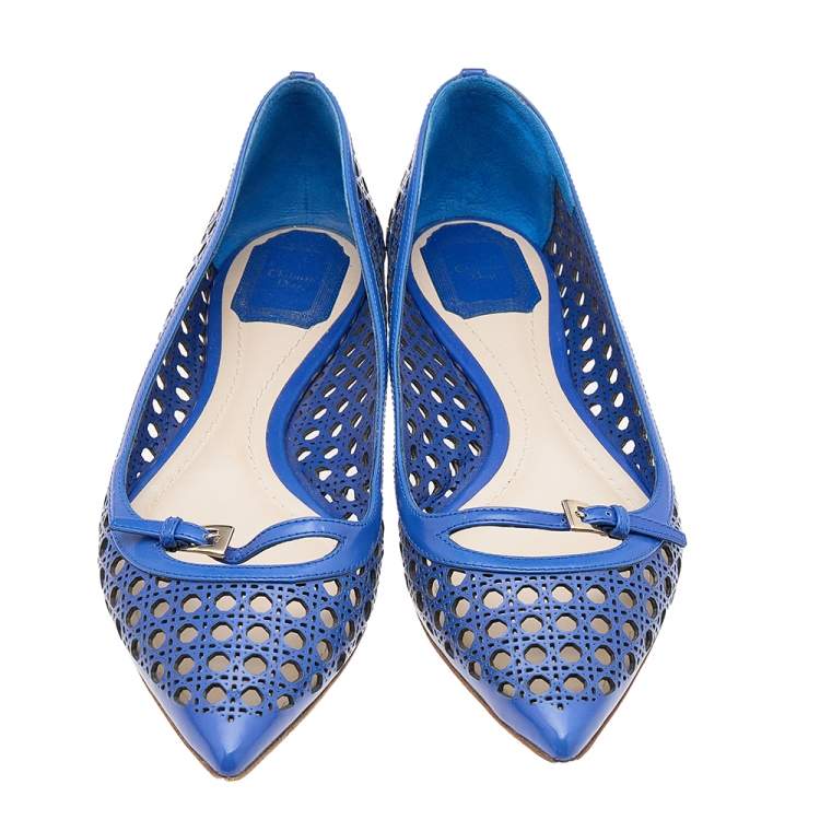 Pre Owned Dior Blue Cannage Cut Out Leather Ballet Flats Size 40