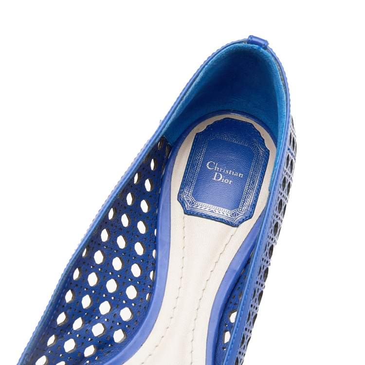 Pre Owned Dior Blue Cannage Cut Out Leather Ballet Flats Size 40