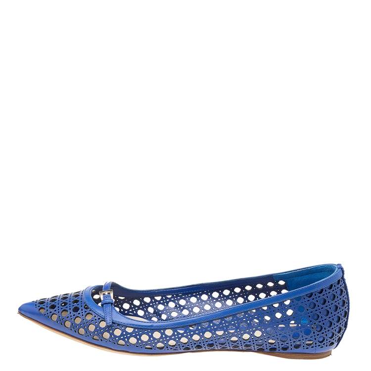 Pre Owned Dior Blue Cannage Cut Out Leather Ballet Flats Size 40