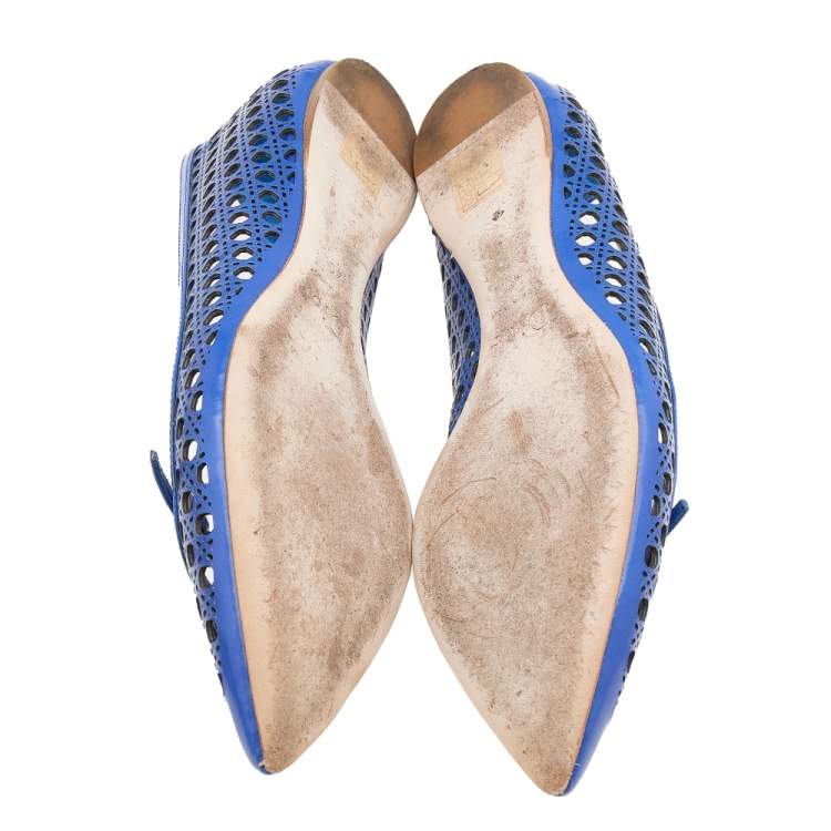 Pre Owned Dior Blue Cannage Cut Out Leather Ballet Flats Size 40