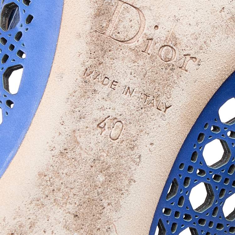 Pre Owned Dior Blue Cannage Cut Out Leather Ballet Flats Size 40
