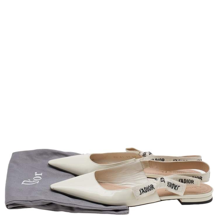 Pre Owned Dior Cream Patent Leather J'Adior Slingback Flats Size 38