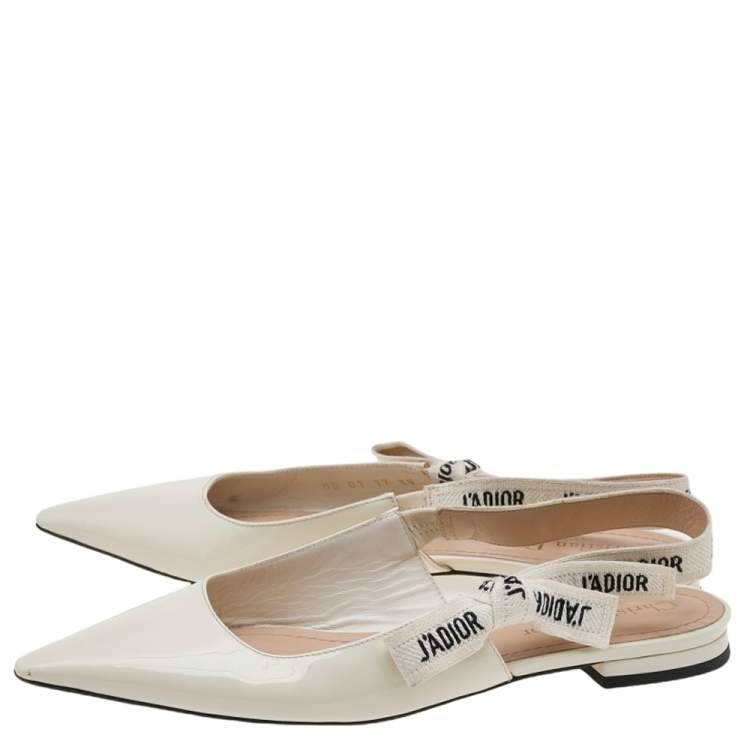 Pre Owned Dior Cream Patent Leather J'Adior Slingback Flats Size 38