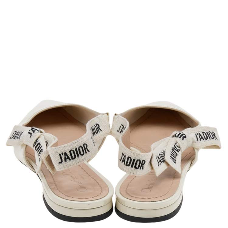 Pre Owned Dior Cream Patent Leather J'Adior Slingback Flats Size 38