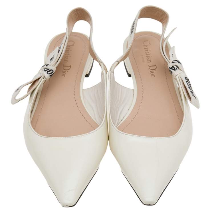 Pre Owned Dior Cream Patent Leather J'Adior Slingback Flats Size 38
