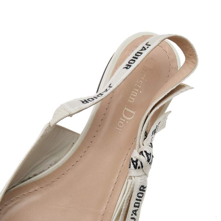 Pre Owned Dior Cream Patent Leather J'Adior Slingback Flats Size 38