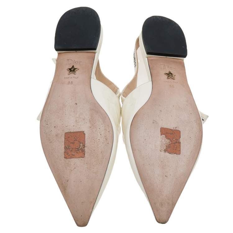 Pre Owned Dior Cream Patent Leather J'Adior Slingback Flats Size 38