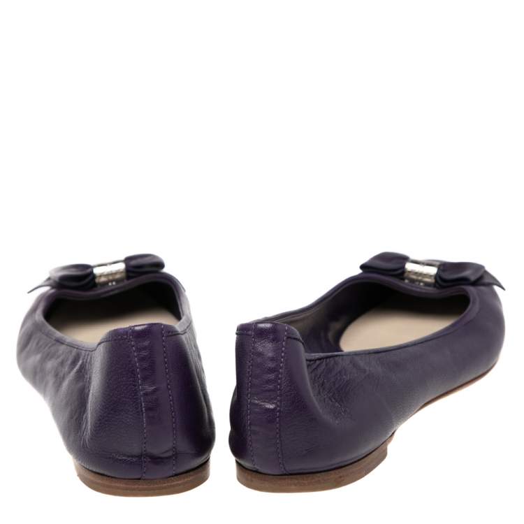 Pre Owned Dior Purple Leather Bow Ballet Flats Size 38