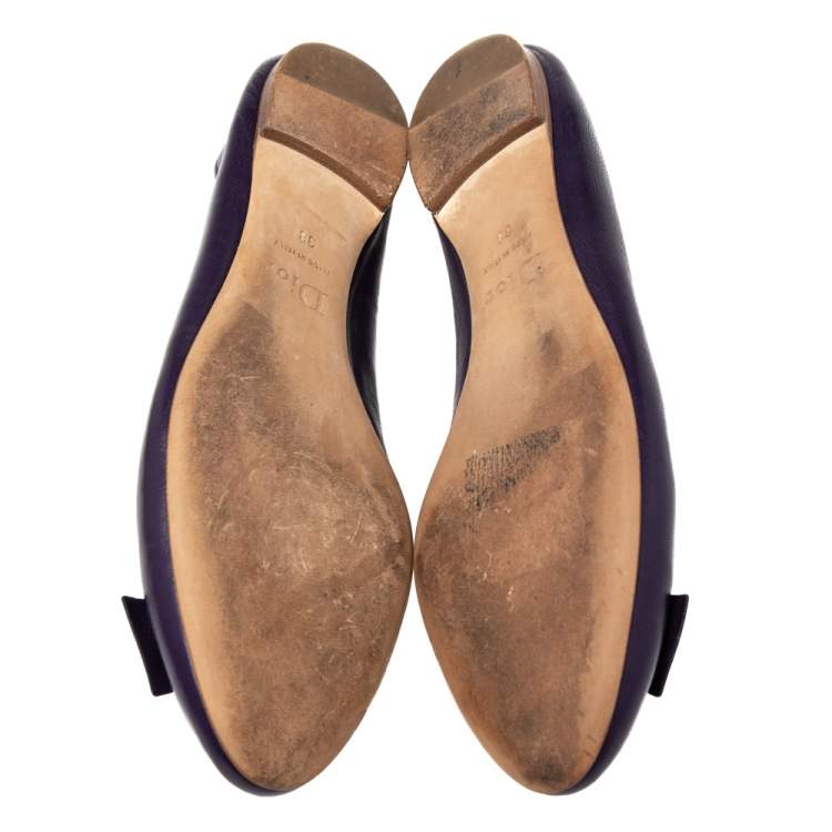 Pre Owned Dior Purple Leather Bow Ballet Flats Size 38