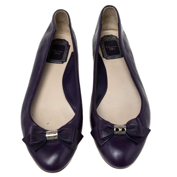 Pre Owned Dior Purple Leather Bow Ballet Flats Size 38