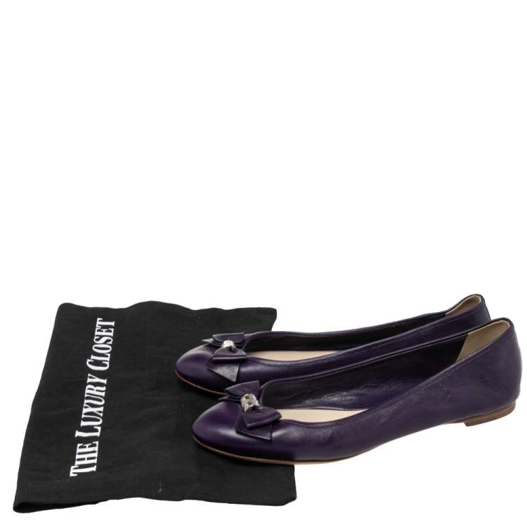 Pre Owned Dior Purple Leather Bow Ballet Flats Size 38