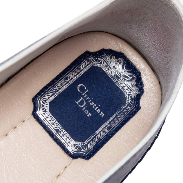 Pre Owned Dior Royal Blue Leather Cut-Out Flower Applique Flat Espadrilles Size 38.5