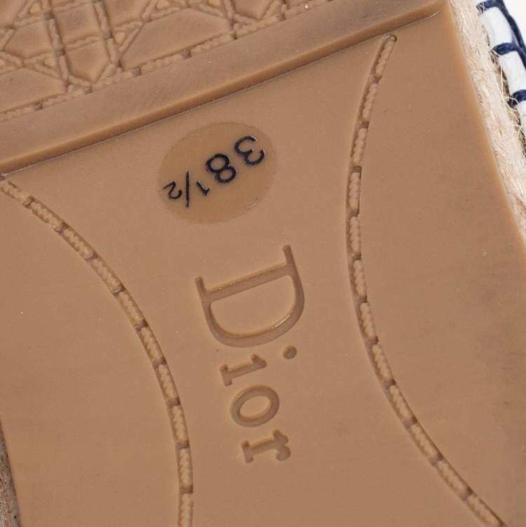 Pre Owned Dior Royal Blue Leather Cut-Out Flower Applique Flat Espadrilles Size 38.5
