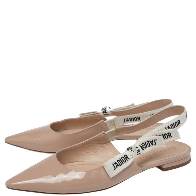 Pre Owned Dior Beige Patent Leather J'adior Slingback Flat Sandals Size 38
