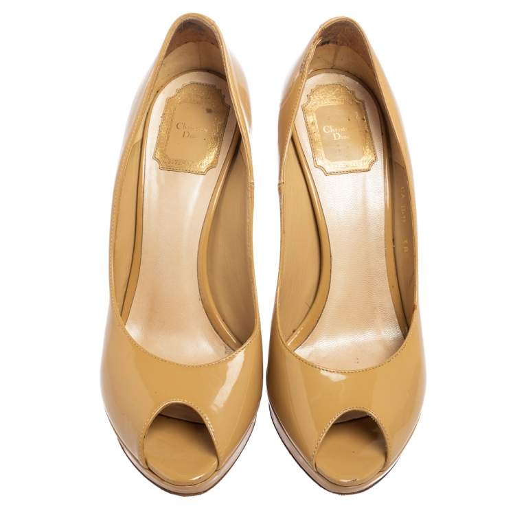 Pre Owned Dior Beige Patent Leather Miss Dior Pumps Size 38.5
