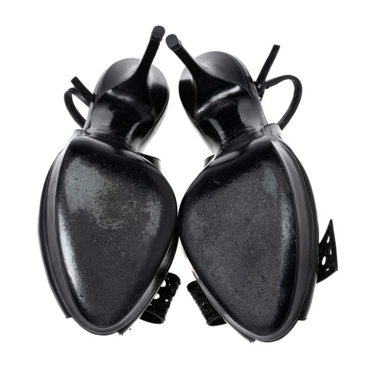 Pre Owned Dior Black Patent Leather Bow Slingback Sandals Size 37