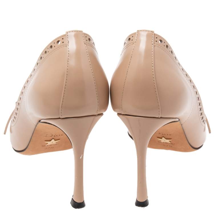 Pre Owned Dior Beige/Black Patent Leather Pointed Toe Buckle  Pumps Size 37.5