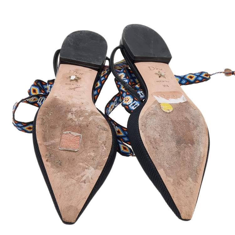 Pre Owned Dior Black Technical Fabric J'adior Ankle Wrap Flats Size 38.5