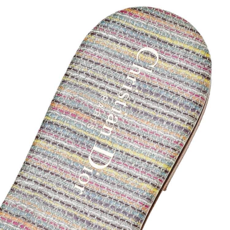 Pre Owned Dior Beige Cotton Knit Embroidered Dway Flat Slide Sandals Size 36