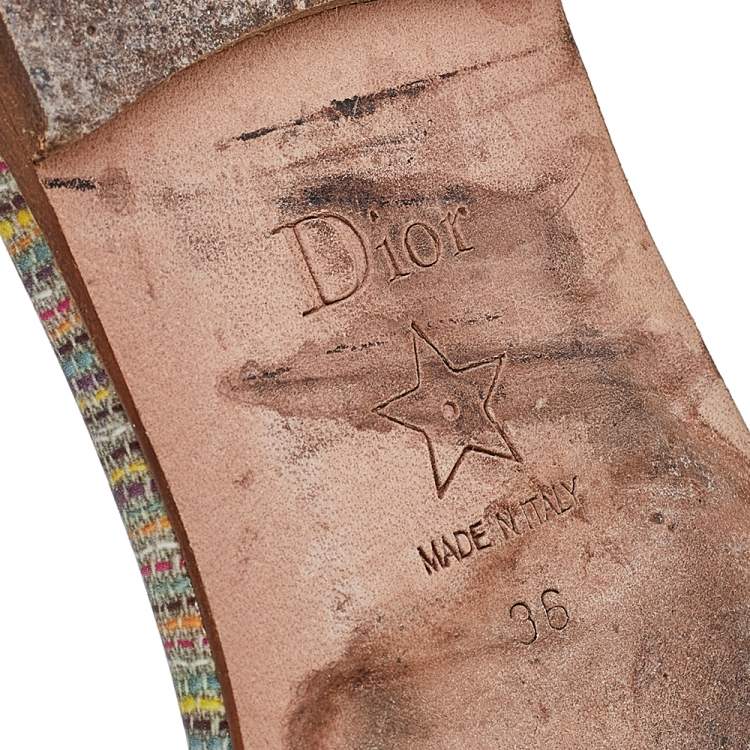 Pre Owned Dior Beige Cotton Knit Embroidered Dway Flat Slide Sandals Size 36