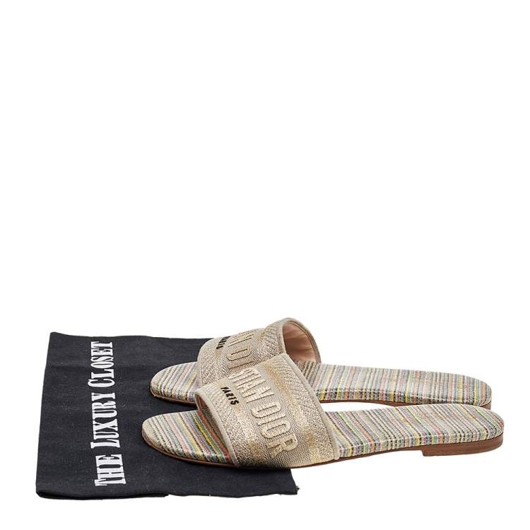 Pre Owned Dior Beige Cotton Knit Embroidered Dway Flat Slide Sandals Size 36