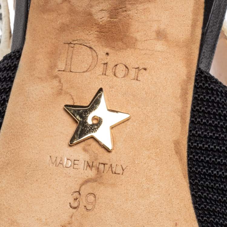 Pre Owned Dior Black Technical Fabric and Ribbon J'adior Slingback Pumps Size 39