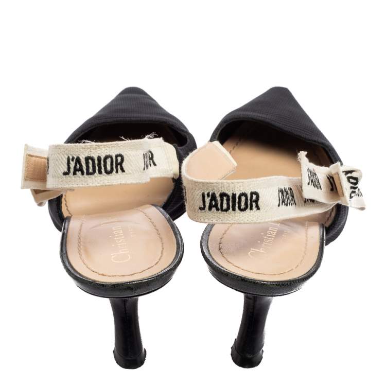 Pre Owned Dior Black Technical Fabric and Ribbon J'adior Slingback Pumps Size 39