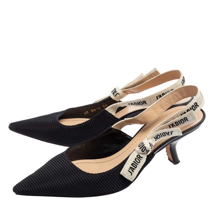 Pre Owned Dior Black Technical Fabric and Ribbon J'adior Slingback Pumps Size 39