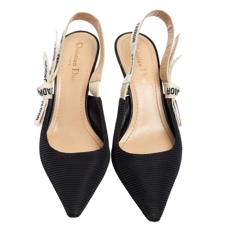 Pre Owned Dior Black Technical Fabric and Ribbon J'adior Slingback Pumps Size 39