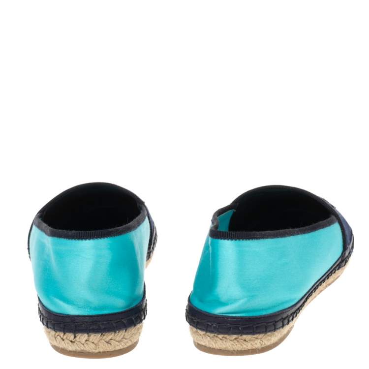 Pre Owned Dior Two-Tone Satin Embroidered Flat Espadrilles Size 39.5
