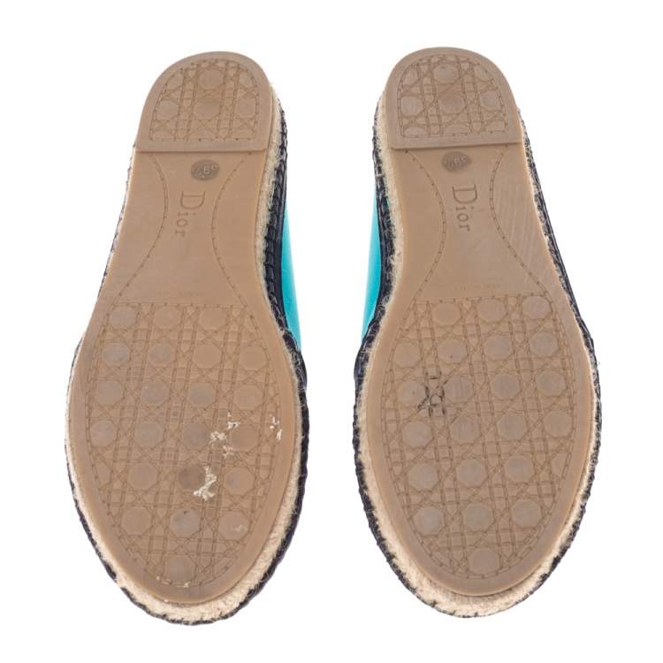 Pre Owned Dior Two-Tone Satin Embroidered Flat Espadrilles Size 39.5