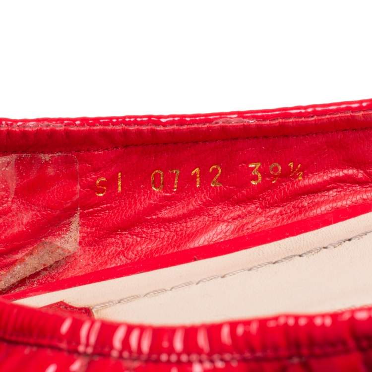 Pre Owned Dior Red Cannage Patent Leather Bow Ballet Flats Size 39.5