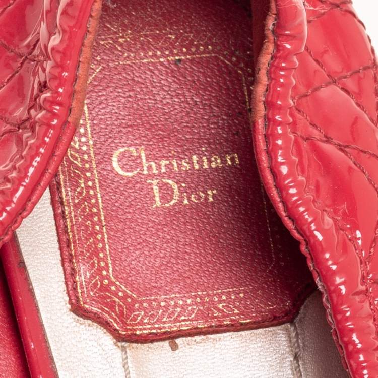 Pre Owned Dior Red Cannage Patent Leather Bow Ballet Flats Size 39.5