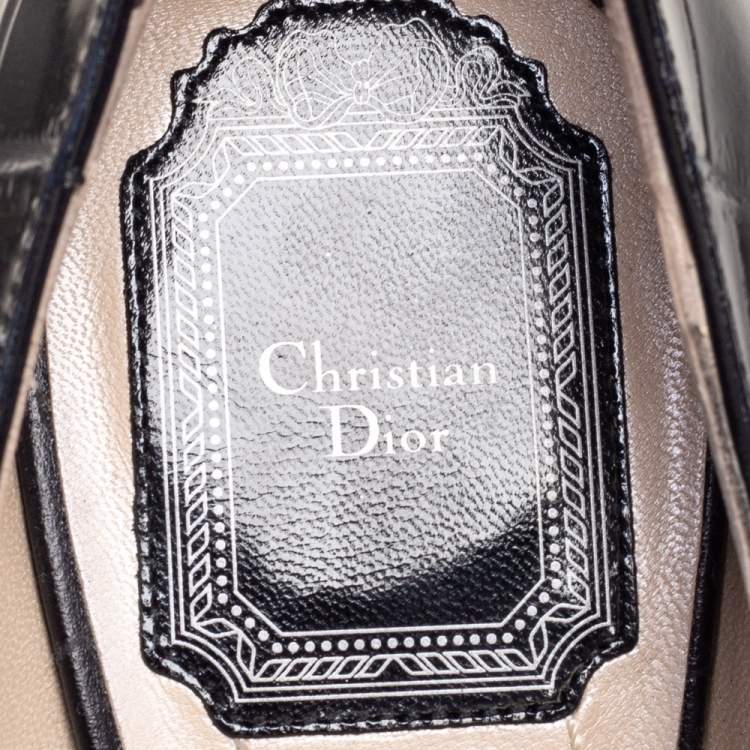 مملوكة مسبقًا Dior Black Croc Embossed Leather Embellished Pointed Toe Pumps Size 39.5