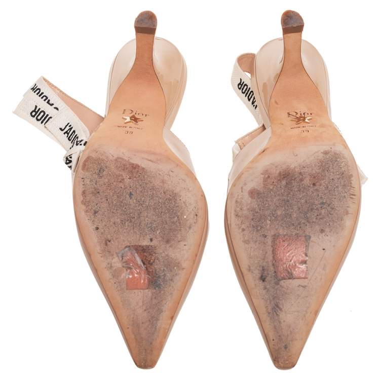 Pre Owned Dior Beige Patent Leather J'adior Slingback Pumps Size 39