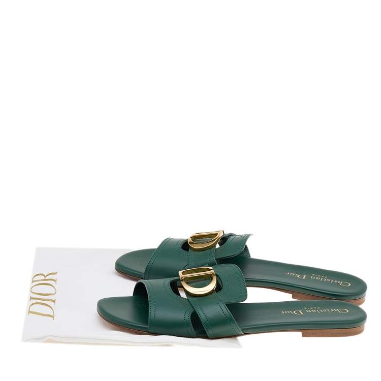 Pre Owned Dior Green Leather 30 Montaigne Flat Sandals Size 37