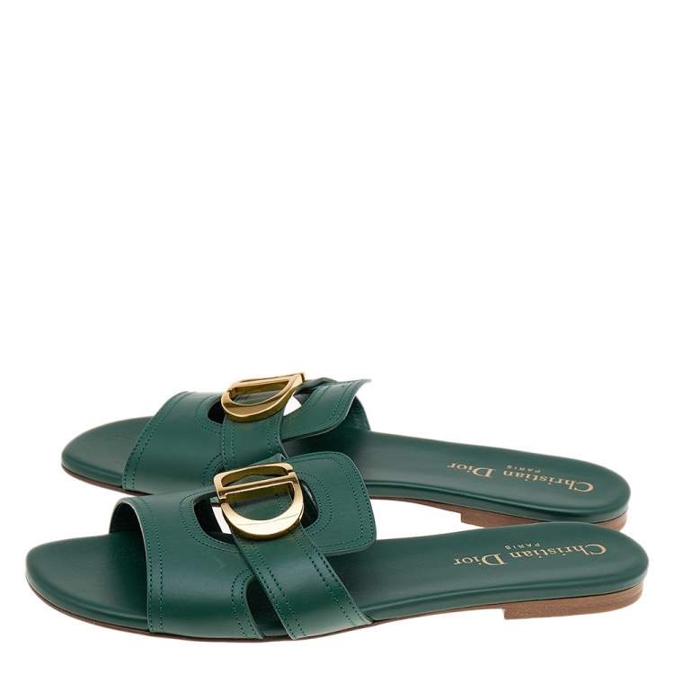 Pre Owned Dior Green Leather 30 Montaigne Flat Sandals Size 37