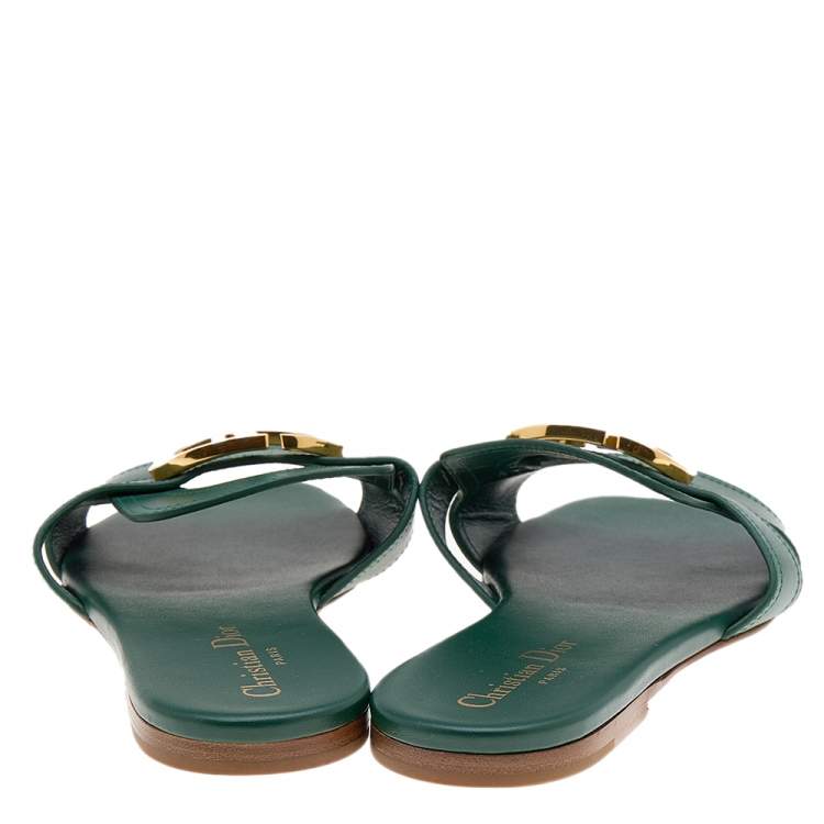 Pre Owned Dior Green Leather 30 Montaigne Flat Sandals Size 37