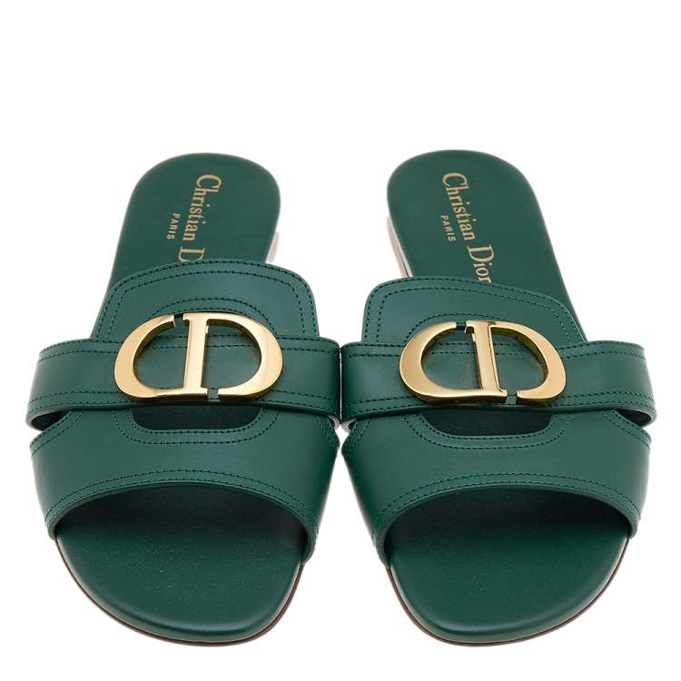 Pre Owned Dior Green Leather 30 Montaigne Flat Sandals Size 37