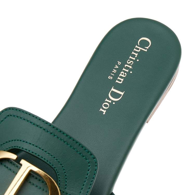 Pre Owned Dior Green Leather 30 Montaigne Flat Sandals Size 37