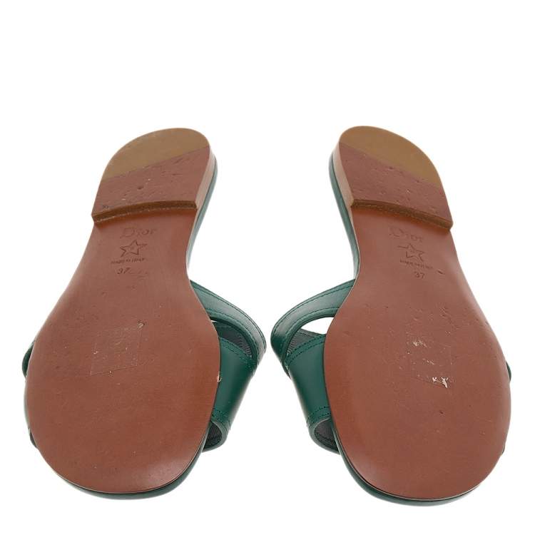Pre Owned Dior Green Leather 30 Montaigne Flat Sandals Size 37