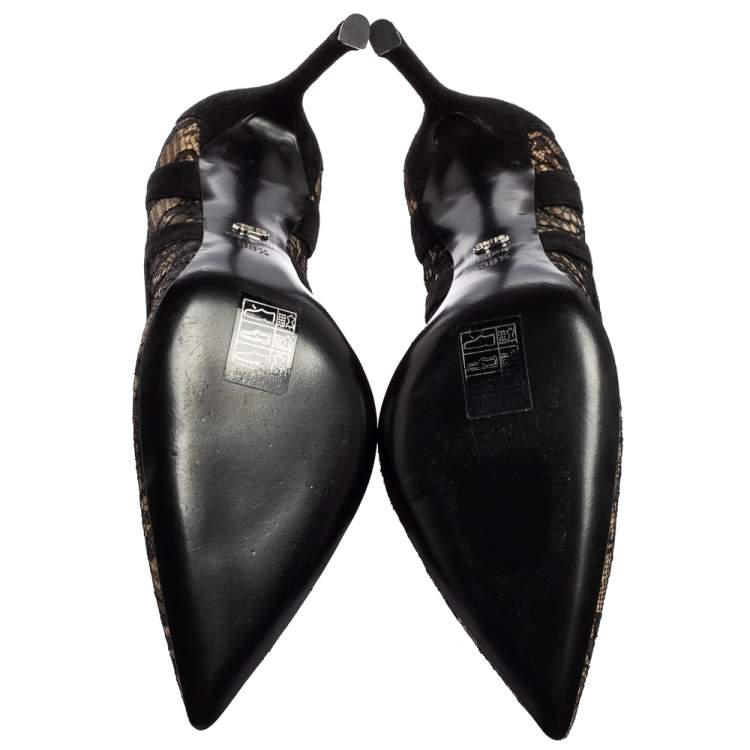 Pre Owned Dior Black Net And Suede Pointed Toe Pumps Size 38.5