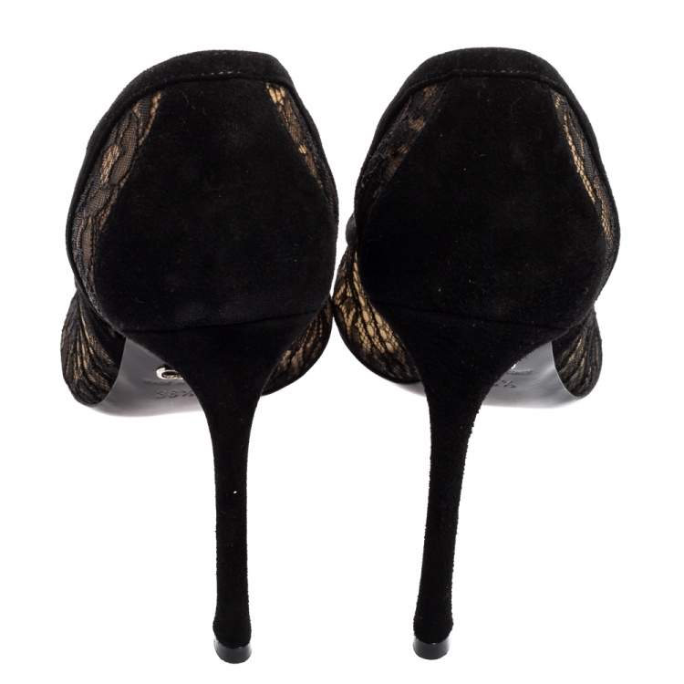 Pre Owned Dior Black Net And Suede Pointed Toe Pumps Size 38.5