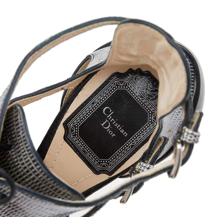 Pre Owned Dior Tricolor Lizard Embossed And Croc Embossed Leather Nomade Cut Out Lace Up Booties Size 36.5