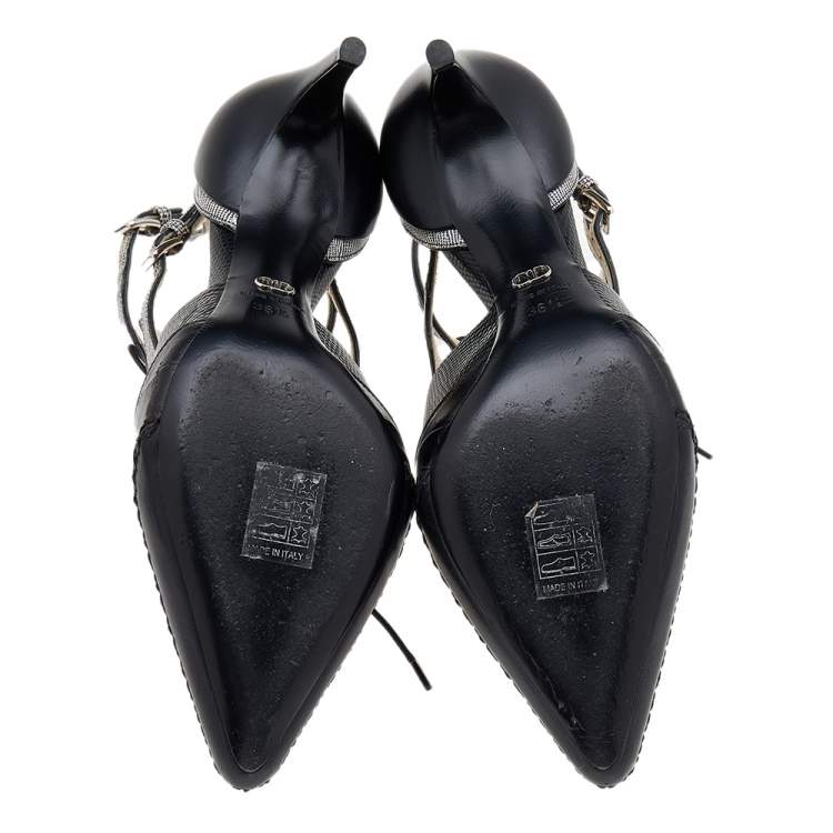 Pre Owned Dior Tricolor Lizard Embossed And Croc Embossed Leather Nomade Cut Out Lace Up Booties Size 36.5
