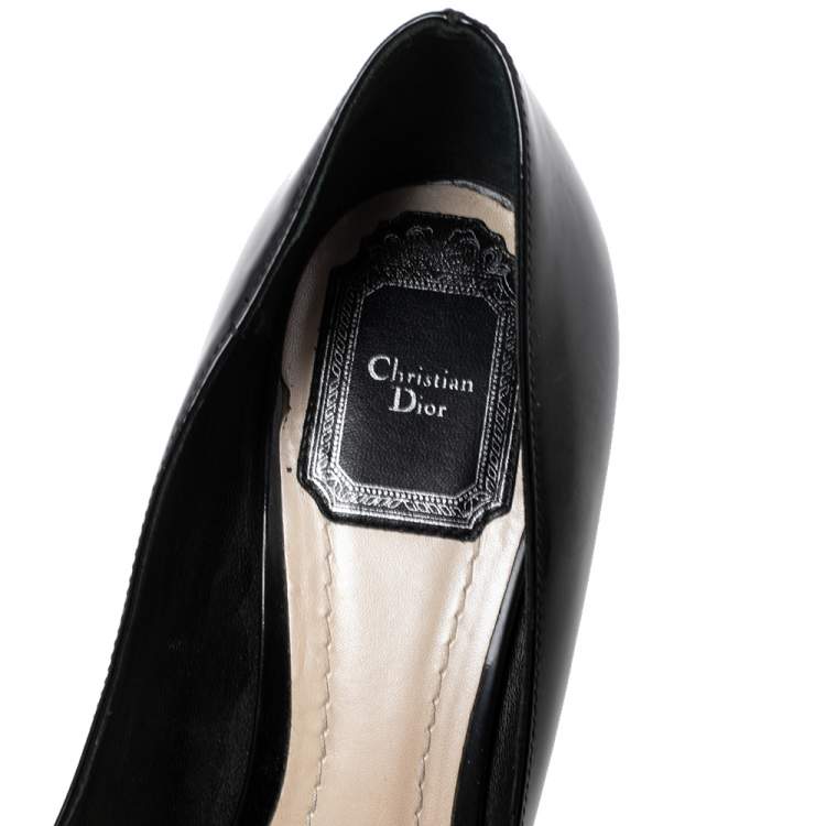Pre Owned Dior Black Patent Leather Studded Block Heel Pumps Size 37